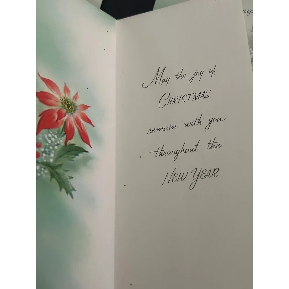 Christmas Cards Glitter Bulk Lot  Vintage Glitter Poinsettia Candle Winter Scene
